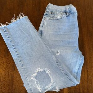 We The Free by Free People Straight Leg Light Wash Distressed Denim Jeans 27